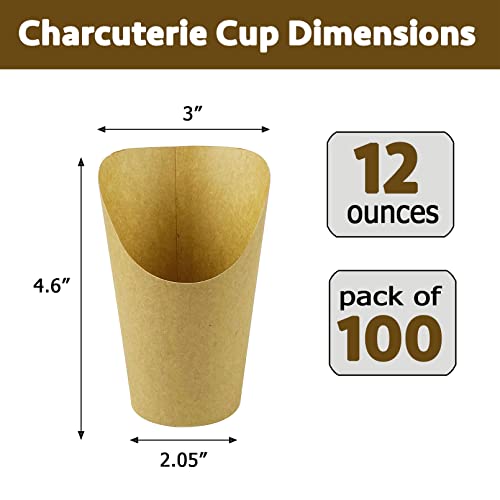 CAMKYDE 100 Pcs French Fries Holder, 12oz Disposable Paper French Fry Cups Charcuterie Cups for all Occasions (12oz)