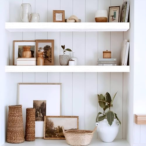 Image of Floating Shelves for Wall, Bathroom Shelves Wall Mounted for Kitchen, Bedroom, Bathroom Storage Over Toilet, Hanging Book Shelf for Wall Home Decor Living Room (White)