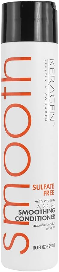 Smoothing Conditioner with Keratin and Collagen for All Hair Types, Sulfate Free, 10 Oz - Moisturizes, Strengthens, Protects Color and Repair - Panthenol, Vitamins, and Jojoba Oil