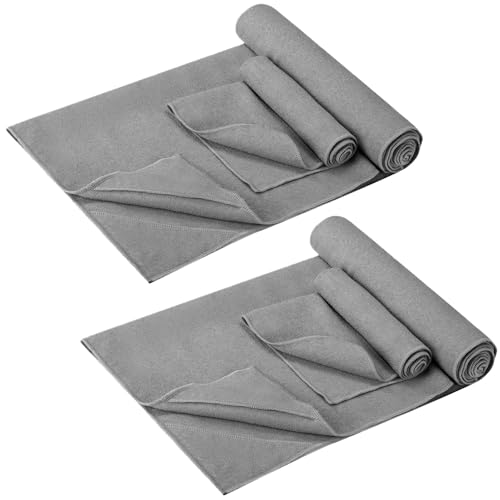 Breling 4 Pcs Hot Yoga Towel with Hand Towel Set Non Slip Yoga Mat Towel with Corner Pockets 24 x 72 Inch Soft Microfiber Sweat Absorbent Mat Thick Blanket Cover for Pilates Workout Gym Fitness, Gray