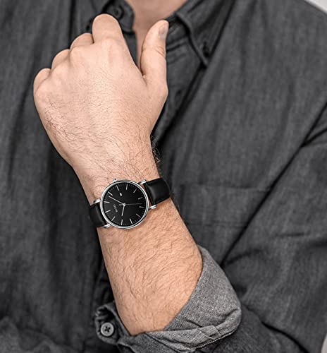 Image of BUREI Men's Fashion Minimalist Wrist Watch Analog Date with Leather Strap
