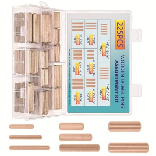 225 Pièces Goupille En Bois Séché Cannelé Biseauté Accessoires De Meubles En Dur 1/4 Pouces 5/16 3/8 Chevilles Construction Modèles Éducatifs