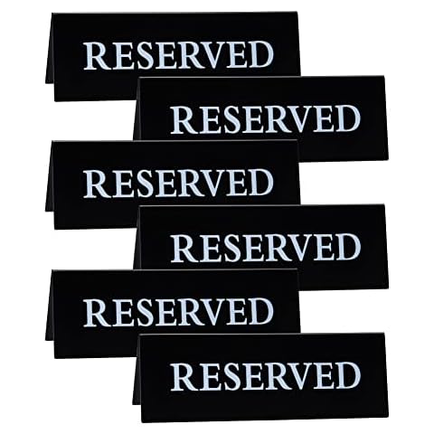 SaiDeng 6Pcs Acrylic Reserved Table Signs,7.9 x 2.75 Inches Waterproof Inverted V Triangle Table Seat Reminder Sign for Wedding Birthday Party Restaurant Business Office Meeting Black Cover