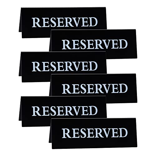 SaiDeng 6Pcs Acrylic Reserved Table Signs,7.9 x 2.75 Inches Waterproof Inverted V Triangle Table Seat Reminder Sign for Wedding Birthday Party Restaurant Business Office Meeting Black