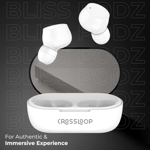 Image of Crossloop Bliss Podz True Wireless Earbuds with Mic, Touch Control, Range 10M, Bluetooth 5.3, Play Time 12 - 60 hrs, Voice Assistant, Auto Pairing, IPX3, Long Standby Time, Type C Charging. (White)