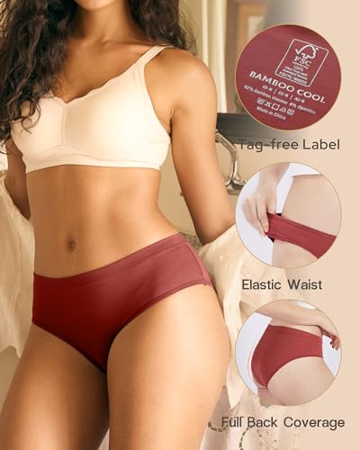 Image of BAMBOO COOL Womens Underwear, Moisture-Wicking Briefs, Soft and Breathable Panties, Mid Waist, 5-Pack