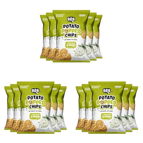 Image of BRB Potato Popped Chips | Sour Cream and Herbs Flavour | Not Fried. Not Baked | 60% Less Oil, Lower Calorie, No Palm Oil, Healthy Snack | 5 x (48g /51g) Combo Pack (weight may vary) (Pack of 3)