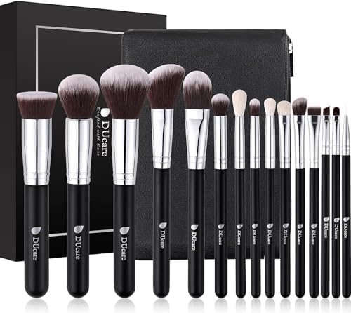 DUcare Set de Brochas de Maquillaje 15 Pcs con bolsa Profesional Brochas de Maquillaje Synthetic,Mango de madera,Brocha para contorno de ojos y rubor,Regalo para San Valentín,Navidad y Año Nuevo