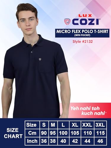 Image of Lux Cozi Men's Cotton Blend Polo T-Shirt with Chest Pocket | Collar T-Shirts for Men | Half Sleeves | Plain - Regular Fit (Pack of 2)