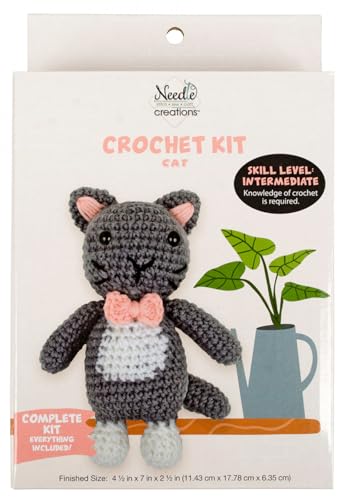 Needle Creations Gray Cat with Bow Crochet Kit