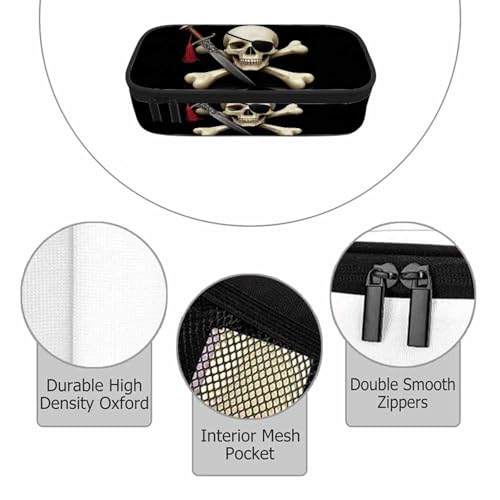 Image of Skull Pirate Pencil Case Crossbones Eye Halloween Day Of The Dead Black Pencil Bag Pouch Box Organizer for College School Students Boy Girl