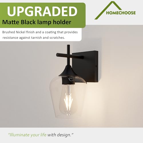 Image of Vanity Bathroom Light, 1-Light Bathroom Light Fixtures Over Mirror, Black Vanity Lights for Bathroom with Clear Glass, Modern Wall Lamp for Cabinet Hallway, Bedroom
