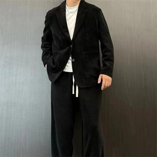 Men's 2 Piece Outfit Set Solid Color Full Suits and Blazers Youth Pants Korean Casual4