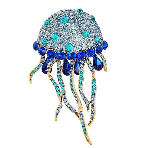 Image of Sparkles Big Blue Crystal Rhinestone Jellyfish Brooch Ocean Animal Jewelry