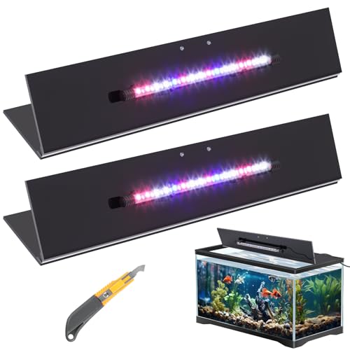 Sieral Aquarium Lids Polycarbonate Canopy with LED Light 2 Pcs Set 22.95 x 16.61 x 0.12 Inch for 75/90/110 Gallon with Center Brace Aquariums Cover Fish Tank Lid with a Hook Knife Black