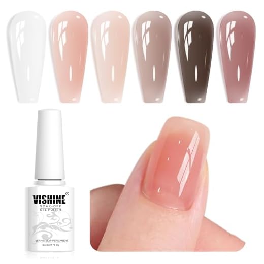 Vishine Transparent Jelly Gel Nail Polish Set Pink Nude Milky White Skin Colors Soak Off UV LED Gel Nail Polish Sheer Gel Nail Varnish UV Gel Varnish Nail Art 8ml