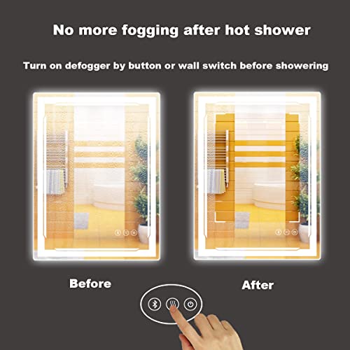 M Ltmirror 24X32 Lighted Bathroom Mirror With Bluetooth Speaker - Smart Led Vanity Makeup Wall Mounted Mirrors - 3 Lights Setting Anti-Fog Dimmable Touch Button Vertical/Horizontal #TOP3
