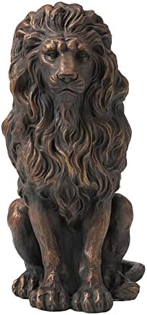 Glitzhome GH20387 Guardian Sitting Lion Outdoor Statue, Bronze
