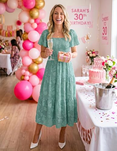 Image of ZESICA Wedding Guest Dresses for Women Summer 2026 Boho Floral Midi Dress Flowy Beach Vacation Graduation Long Dresses