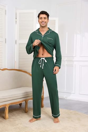 Veseacky Mens 100% Cotton Pajamas Set Long Sleeve Sleepwear Button Down Pjs Loungewear with Pockets3