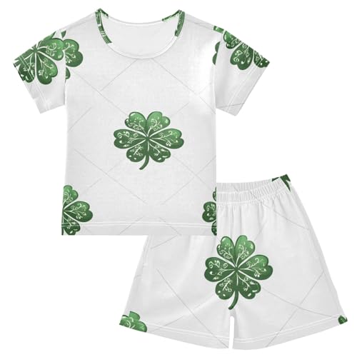 Summer Pajama Set Four Leaf Clover Tile Color Pattern, Short Sleeve Sleepwear Nightwear