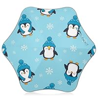 Cute Cartoon Penguins Blue Children's Umbrella, Windproof Umbrella for Rain, Stick Umbrellas for Children 4T-8 Y, 35\" Canopy