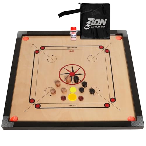 Carrom Board 3233 with 25 Pieces Full-Size Wooden Carrom Set with 1 Striker 24 Coins Powder & Carry Bag Indoor Family Game Board with Smooth Playing Surface & Durable Build