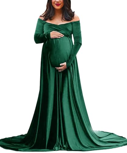 Maternity Dress for Photoshoot Long Sleeve Golden Velvet Maxi Mopping