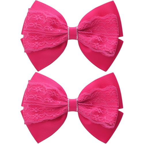 Pinzas para el cabello con moña 4 pulgadas rojo set 2