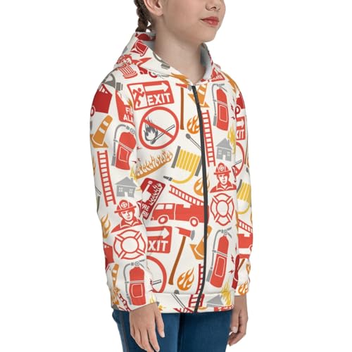 Firefighter Icons Kids Pullover Hoodies Boys Zip Up Sweatshirts Girls Athletic Clothes with Pocket4