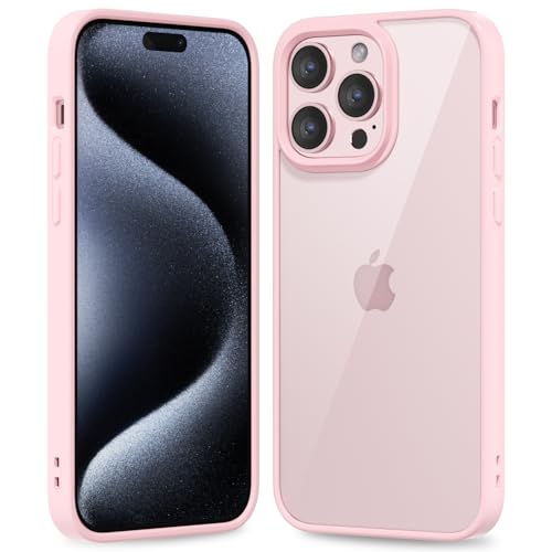 oakxco Thin Slim Clear case for iPhone 15 Pro, Transparent Hybrid Hard Shell Plastic & Soft Silicone Rubber Bumper, Non-Yellow Acrylic Protective Lightweight Cover for Women, Light Pink