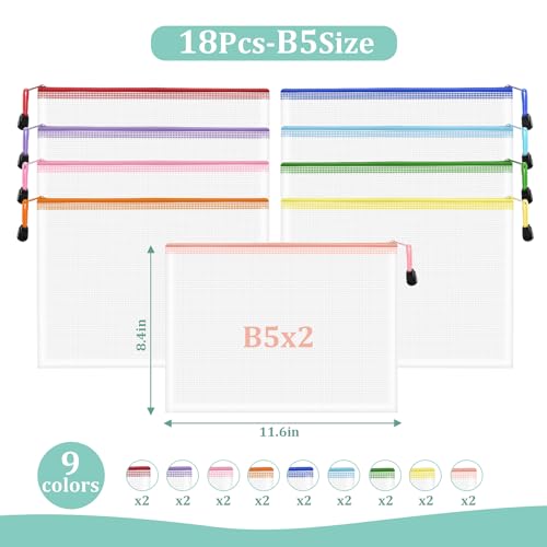 Image of 18pcs Mesh Zipper Pouch Bags, B5 Mesh Pouch, 9 Colors Zipper Pouches for Organizing, Travel Pouch, School Office Organize
