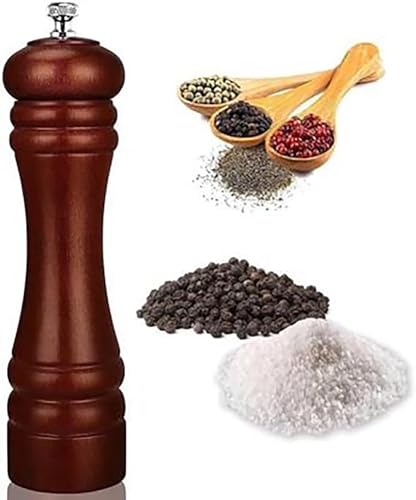 Image of Jamboree Pepper Grinder Classic Oak Wood Spicy Pepper Salt Corn Mill Grinder Wooden, Ceramic Traditional Pepper Mill (Brown)