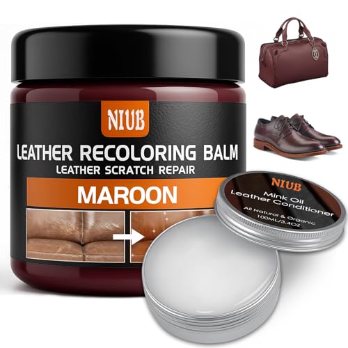 NIUB Leather Recoloring Balm Leather Color Restorer Scratch Repair Leather Paint for Furniture Couches Car Seats Shoes Bags Leather Dye and Scratched Leather with Leather Conditioner - Maroon