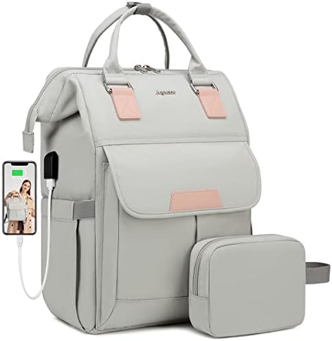 BAGSWAN Women Computer Backpack Nurse Bags: 15.6 Inch laptop Travel Work Bag Professional Waterproof Teacher SchoolBag with USB Port for Business College Backpack Carry on Bookbag for Women Gift(GREY)