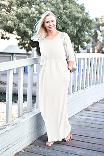 Image of WNEEDU Women's 3 /4 Sleeve Casual Loose Long Maxi Dresses with Pocket