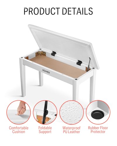 image for Donner Duet Piano Bench with Storage, Solid Wooden Keyboard Bench Pian