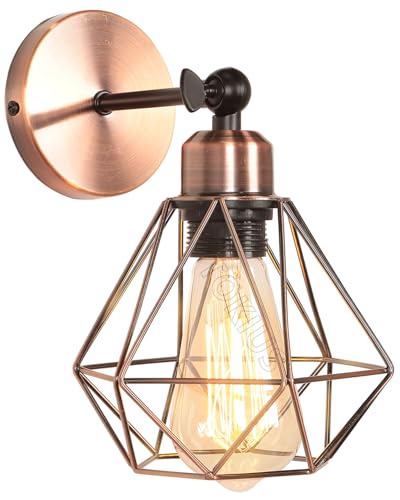 TOKIUS Lampada da Parete Interna Industriale Applique da parete Gabbia Interno E27 Metallo Lampadari e Plafoniere Cucina regolabile 180° Per Cucina Camera da letto (Ruggine, 1 pezzo)