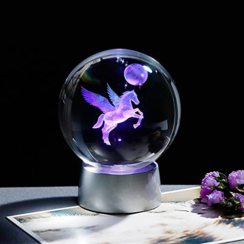 Boule de cristal miniature Pégase 3D sphère verre décoration 80mm