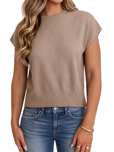 Image of UNCLECAT Short Sleeve Sweater for Women Knit Fall Pullover Tops | Crew Neck,Cap Sleeve,Lightweight,Basic ,Soft Fabric,Spring Summer Fall Outfits, Trendy 2026,Business Casual Tops