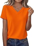 DANVOUY Womens V Neck Tees Casual Summer Solid T Shirts Short Sleeve Tops Orange Medium