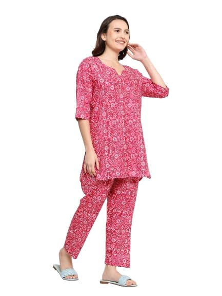 Image of AALIT Cotton Printed Co-Ord Set for Women - Nightwear Pajama Set with Pockets | Soft & Breathable Two-Piece Outfit for Sleep & Lounge
