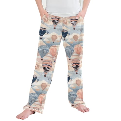 Hot Air Balloon Long Pajama Pants Elastic Waist PJ Bottoms with Pockets S A111036