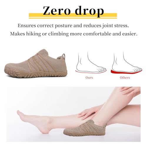Unisex Barefoot Shoes for Men and Women with Wide Toe Box Zero Drop Design Minimalist Hike Footwear Water Shoes Five Finger Cross-Trainer Ideal for Walking Hiking and Grounding Activities Beige3