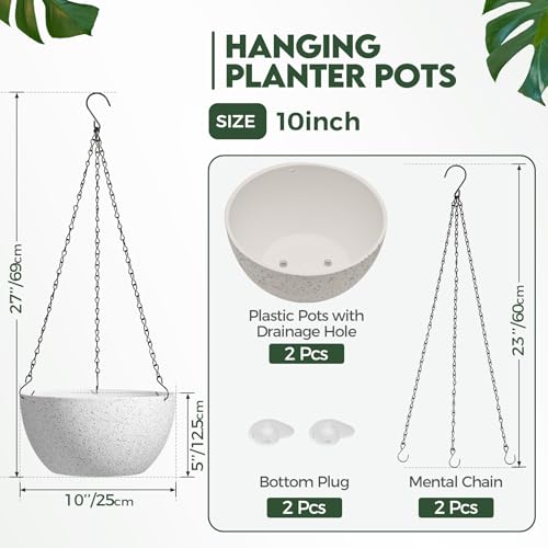 Miniatura 2 de T4u 25cm Macetas Colgantes Con Gancho Desmontable Maceteros Decorativos Interior Y Exterior Con Agujeros De Drenaje Macetas Para Plantas Flores,Decoración Del Hogar Balcón Jardín,Juego De 2