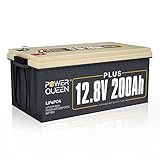 Power Queen LifePO4 Akku 12V 200Ah PLUS LiFePO4 Lithiumbatterie Max.2560W Ausgangleistung 4000~15000 Lebenszyklen mit BMS 200A Deep Cycle Akku Wiederaufladbar für Wohnmobile Camping Trolling Motor