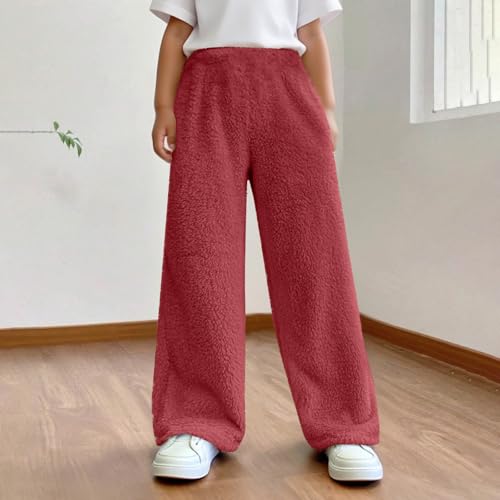 Children's Boy Girl Sports Pants Solid Color Elastic Waist Sweatpants with Side Pockets Kids Velvet Warm Trousers2