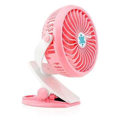 Stroller Fan, Clip USB Fan Rechargeable Battery Operated Mini Desk Fan 3 Speeds 360° Rotation Personal Fan Portable Small Cooling Desktop Fans for Office, Camping, Pram, Pushchairs, Buggy (Pink) Cover