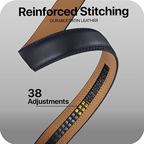 Image of Marino Avenue Ratchet Belt for Men. Adjustable Leather Dress Belt with 38 Easy to Click Into Place Ratchet Closures.