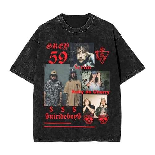 Suicide Hip Hop Music Boys Shirt Mens Vintage Tee Graphic Washed Tshirt Classic Crew Neck Short Sleeve T-Shirt Rapper Top Large